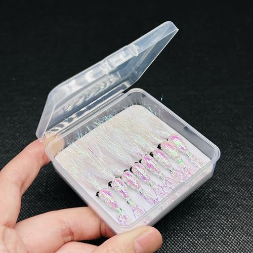 8Pc Bionics Crystal Flash Silk Shrimp Artificial Lures Fly Fishing Flies Saltwater Freshwater Bait Fishing for Bass Trout Salmon Hook Size #6 - color: Silvery