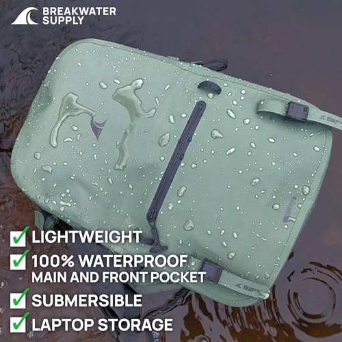 Breakwater Supply™ River Ute Waterproof IP68 Fishing Backpack, Floating TPU Submersible Dry Bag with Padded Hip Belt and Airtight Zippers | 20L (River Ute 20L Marsh Green) - color: River Ute 20l Marsh Green