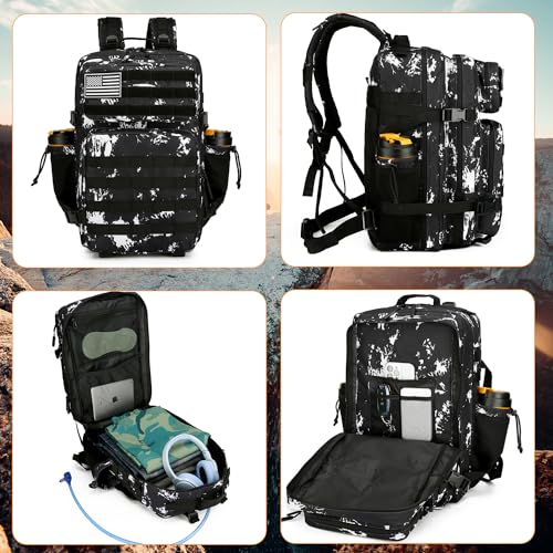 Lovelinks21 25L Tactical Backpack for Men and Women Military Backpack Small Assault Pack Molle Backpack Bug Out Bag Travel Rucksack Daypack (Black Lightning) - color: Black Lightning