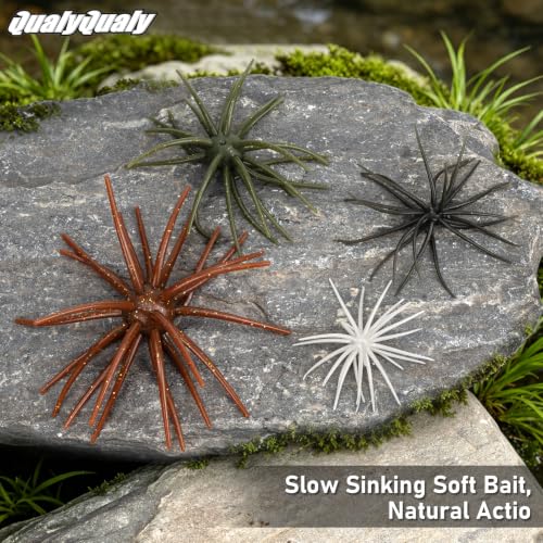 QualyQualy Urchin Bait for Bass Fishing, Floating TPE Creature Lures - 2.5'' / 3.6''/ 4'' /5.1'' Multi-Tentacle Soft Plastic Bait for Bass, Walleye, Pike - color: #08 White, size: XS-20pcs