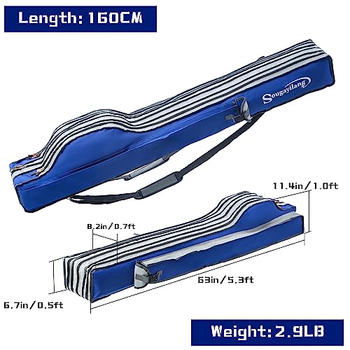 Sougayilang Fishing Rod Bag - 3 Layer Organizer, Pole Case, Storage Bag, Rod and Reel Carrier for Travel - 160cm/63in - color: Length: 160cm/63in