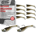 Mackinaw Shad Pre Rigged Swimbait, Paddle Tail Swim Baits, Ready to Fish Soft Plastic Swimbaits, Swim Baits for Bass Fishing, Saltwater Fishing Lures and Freshwater Fishing Lures - color: Olive Silver
