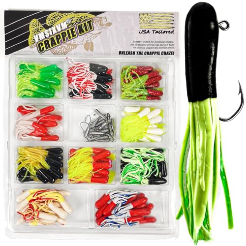 165 Pcs Tube Lures Crappie Lures with Jig Heads Soft Plastic Baits for Bass Fishing, Tube Worms Jigs Hooks Rigs Swimbait for Freshwater Saltwater - color: A2-165 Pcs, Fire Ice, Flame White, Green Viper, Neon Blaze, Black Widow and 5 Random Color