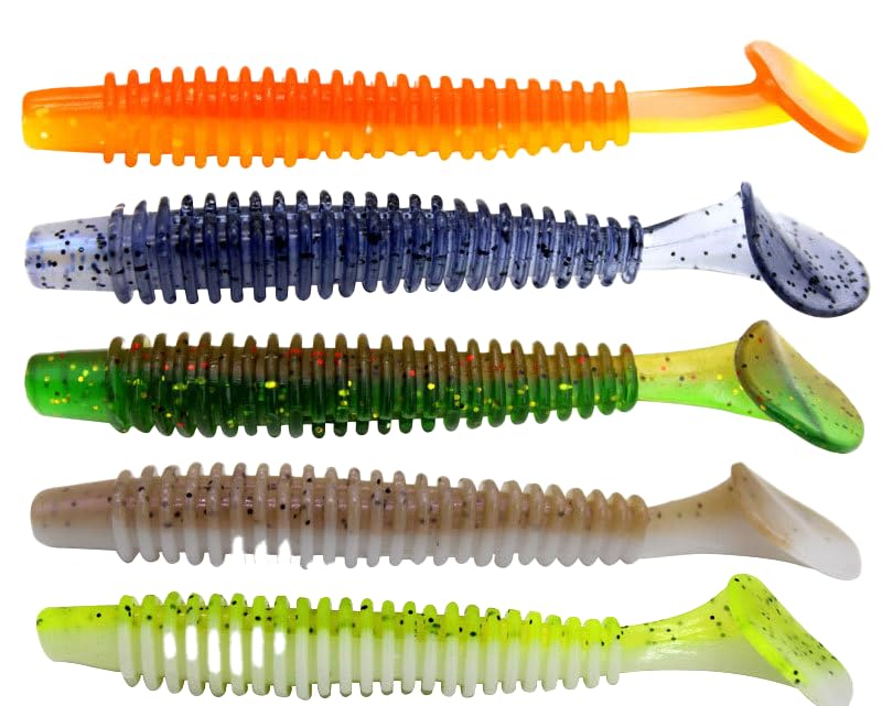 Soft Fishing Lures Set with Tackle Box, 6.5cm/8cm Paddle Tail Swimbaits, 60PCS Soft Plastic Baits with Curly Tails, Freshwater Fishing Lures for Bass, Trout, and More - color: 60 soft baits + bait boxes