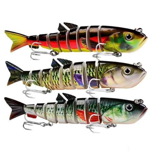 Keenjorika Fishing Lures Multi Jointed Fish Fishing Kits, Slow-Sinking Lifelike Segmented Swimbait Crankbaits, Realistic Swimming Action for Bass, Trout, Pike & Walleye, Freshwater and Saltwater - color: 3 Pack-Style 4
