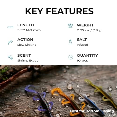 Wild Lizard Soft Plastic Lure, 5.5 Inch Scented Creature Bait for Bass Fishing, Active Legs & Tail, Dense Salt Body for Natural Sink, Ideal for Texas & Carolina Rig, 10-Pack - color: Watermelon