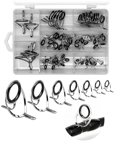 IZTOSS Fishing Rod Tip Repair Kit Fishing Rod Guides Replacement Kit Black Stainless Steel, Wear Resistant Ceramic Ring for Saltwater & Freshwater Fishing Rod 60/90Pcs - color: 60PCS