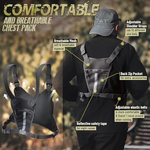 RXW Chest Bag for Men Women, Tactical Chest Rig Holster, EDC Chest Pack | Lightweight No Bounce Chest Holster for CCW EDC Tactical Use Secure Fit for Running Hiking Motorcycle Outdoor - color: Black