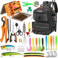 THKFISH Fishing Backpack with Tackle Boxes, 20L Waterproof Tackle Sling Bag with Lures Kit, Fish Lip Gripper, Pliers, Scissors, Fishing Gifts for Men Women - color: Black Fishing Backpack with Tackle Boxes