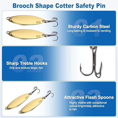 Fishing Spoons Lures, Metal Saltwater Treble Trout Lures Jigging Spoon with Treble Hooks Casting Spinner Baits - color: Gold, size: 10g / 3/8oz