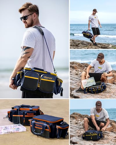 Gonex Fishing Tackle Bag, Water-Resistant Polyester Material Fishing Tackle Storage Bag with Padded Shoulder Strap and Non-Slip Base Suitable for 3600 3700 Tackle Box