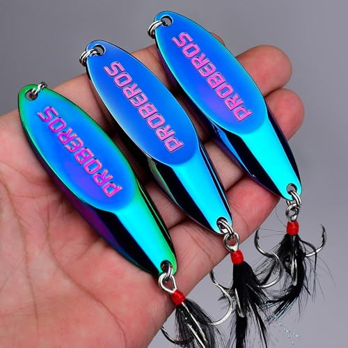 PROBEROS Fishing Spoons Lures Bass Baits Jigging Bait Tackle with Treble Hooks Hard Metal Spoon Fishing Lure Weight Pick 10 Pcs/Pack Silver Gold - color: 10PCS Neon, size: 14G-0.5OZ