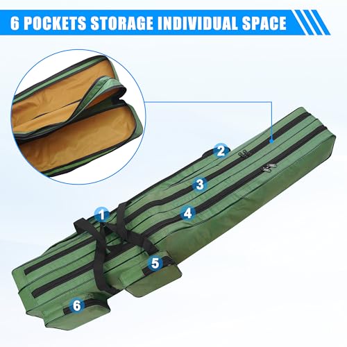 AGOOL Fishing Rod Case Fishing Pole Bag Case 4.27 ft Portable Waterproof Rod Reel Organizer Oxford Fish Bag for Saltwater Freshwater Ice Fishing Gift