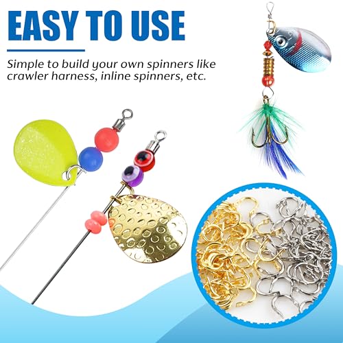 Shaddock Fishing Spinner Clevis Kit, Quick Change Spinner Easy Spin Clevis for Lure Making Spinnerbait Parts Crawler Harness Spinner Supplies Walleye Rig Accessories Freshwater Saltwater - color: Mixed-240pcs