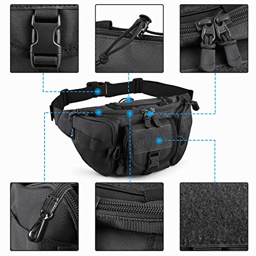 SOWHUP Tactical Fanny Pack,Military Waist Bag Pack with U.S Patch Utility Hip Belt Bumbag for Outdoor Fishing Hiking (Black(5 Zipper Pockets)) - color: Black(5 Zipper Pockets)