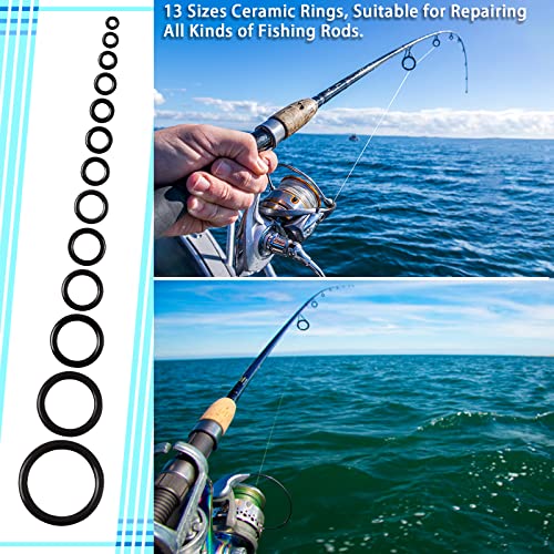 Fish Rod Repair Kit 26PCS Fishing Pole Eyelet Repair 13 Size Pole Ceramic Guides Rings Replacement Kit with 1pcs Tweezers and 1pcs Serrated Stick Tools - color: Gold