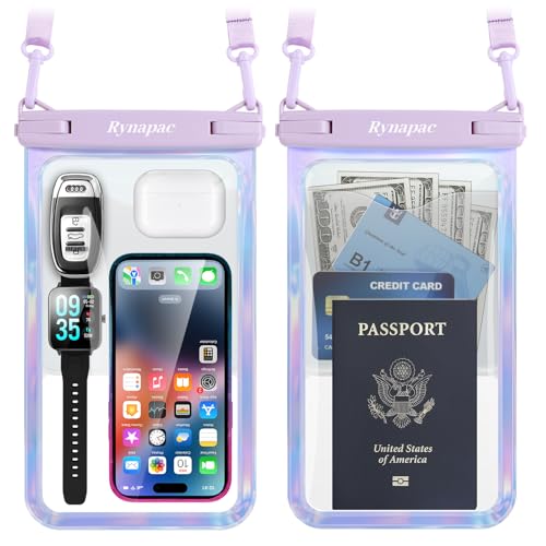 Rynapac Large Waterproof Phone Pouch [Up to 10"] - 2 Pack IPX8 Waterproof Phone Case for iPhone 17 16 15 Pro Max Galaxy S26 Ultra, Touchscreen & Underwater Photography, Beach Cruise Essentials 2026 - color: [Iridescent + Iridescent] Large Waterproof Pouch