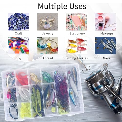 2 Pack Clear Bead Organizer Tackle Box with Adjustable Dividers for Jewelry Art Craft Containers 36 Grids Compartment with 5 Sheets Label Stickers - color: 2 Pack