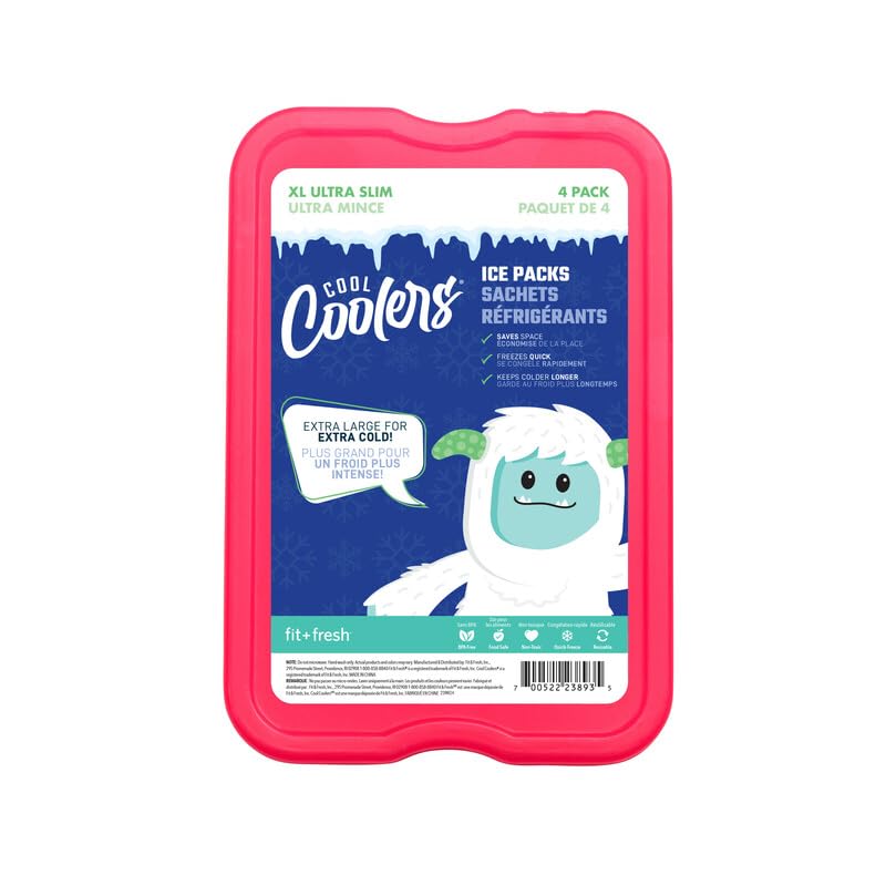 Cool Coolers by Fit & Fresh 4 Pack XL Slim Ice Packs, Quick Freeze Space Saving Reusable Ice Packs for Lunch Boxes or Coolers - color: Multi 8 PK