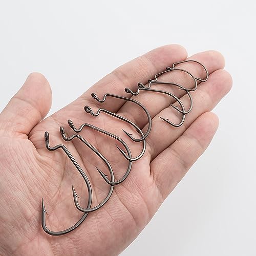 Dr.Fish EWG Hooks Bass Fishing Worm Hooks Extra Wide Gap Freshwater Fishing Carolina/Texas Rig - color: Black Nickel, size: #5/0-100Pack