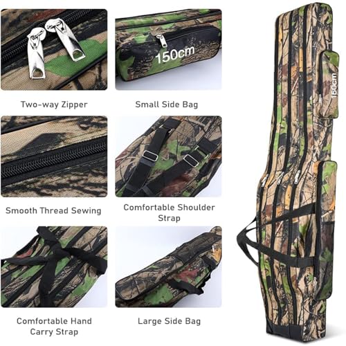 3 Layers Fishing Pole Bag,Portable 3 Layers Oxford Folding Rod Carry Case,Fishing Reel Tackle Storage Bag Case - color: Earthy yellow, size: 150cm/59in