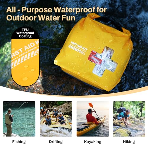 RHINO RESCUE Waterproof Boat First Aid Kit, Lightweight Boat Accessories Dry Bag, Emergency Marine Survival Supplies for Outdoor Kayak, Fishing, Floating, Swimming, Beach & Camping (Red) - color: Red