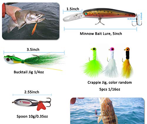 150pcs Saltwater Fishing Gear Surf Fishing Tackle Kit, Various Accessories Include Leaders, Bait Rigs, Spoons, Minnow Lures, Hooks, Swivels Snaps, Jigs, Sinker Weights