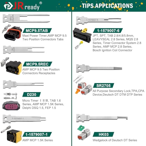 JRready JRDDS Pin Extractor Tool with 33Pcs Replacement Tips Electrical Terminal Release Tool Compatible with Deutsch AMP/TE Molex Delphi JST Harting Connectors Pin Extractor - size: 1PC Extractor Handle with 33PCS Replacement Tips
