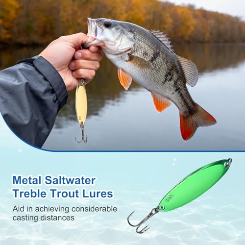 Fishing Spoons Lures, Metal Saltwater Treble Trout Lures Jigging Spoon with Treble Hooks Casting Spinner Baits - color: Green, size: 10g / 3/8oz