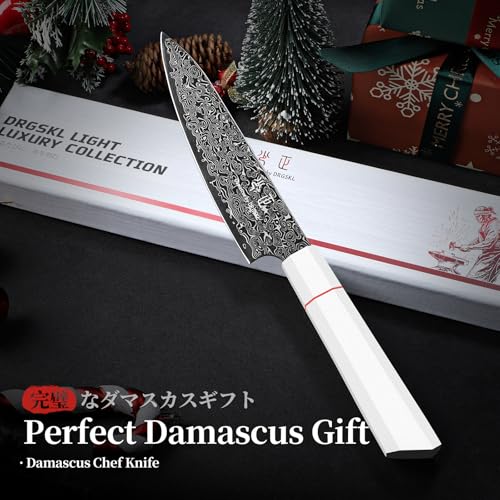 DRGSKL Damascus Kitchen Utility Knife - Japanese VG10 Small Chef Knife 6 inch - Japanese G10 Handle - Versatile Knives for Vegetable Fruit Meat - with Gift Box - size: 5.7 inch