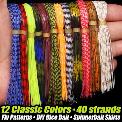 Rubber-Legs-Fly-Tying-Materials-12-Colors-Silicone-Legs-for-Fly-Tying-Flies & Jigs Trout Bass Panfish Lure Making Supplies Kit - color: 12 Classic Colors Set