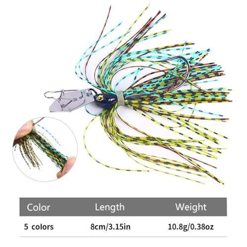Bass Bladed Fishing Lures Jigs: 5pcs Swim Silicone Skirts Flipping Lures Hook Pitching Bait - color: Multi Color 1