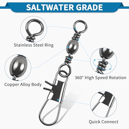 Barrel Snap Swivels Fishing Tackles, 100pcs Fishing Swivels Safty Snaps Accessories, Stainless Steel Fishing Leader Line Lure Connector for Saltwater Freshwater - color: Black, size: 100pcs-#8 (31LB)