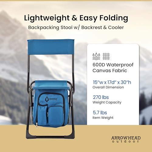 Arrowhead Outdoor Multi-Function 3-in-1 Compact Camp Chair: Backpack, Stool & Insulated Cooler, w/Bottle Holder & Storage Bag, External Pockets, Backrest, Fishing, Hiking, Heavy-Duty, USA-Based | Stool and Insulated Cooler, Bottle Holder and Storage Bag,