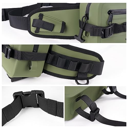 THKFISH Waterproof Fishing Waist Pack with Fishing Rod Holder, Airtight Zipper Closure, Lightweight Sling Fishing Waist Bag for Fly Fishing - color: Green