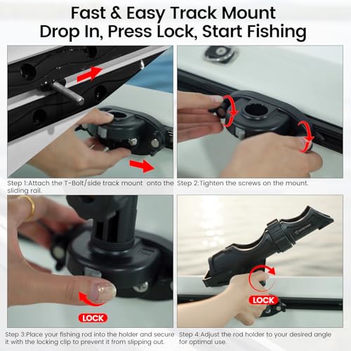 Hitorhike Side Track Fishing Rod Holder Mount, Heavy-Duty Side-Mounted Base, Compatible with 2 Mounting Bolt Options for Lund Sport,Lowe, Bass Boats&Kayaks - style: Side Track Mount Fishing Rold Holder 2-pack