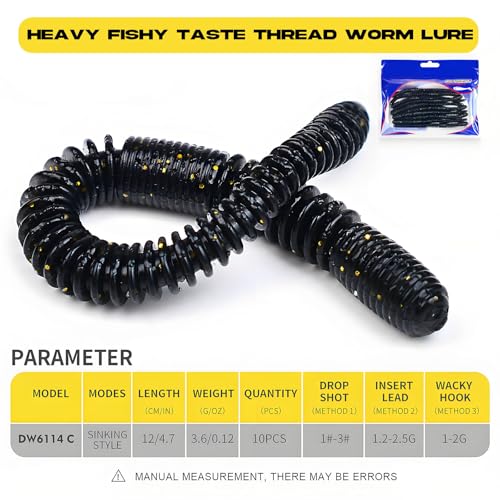 10Pcs/4.7'' Worms for Bait Bass Fishing, Soft Lures Plastic Noodle Wacky Worm Earthworm Silicone Threaded Bait for Ned rig, Fishing Lure Kit for Freshwater Saltwater - color: C