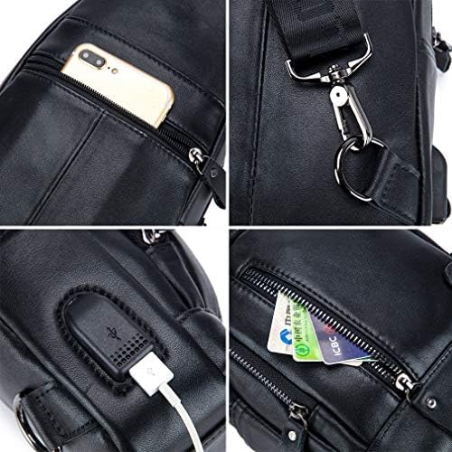Hebetag Leather Sling Bag Casual Daypack for Men Women Outdoor Travel Hiking Camping Fishing Cycling Crossbody Shoulder Chest Pack Pouch Backpack Black - color: #03black