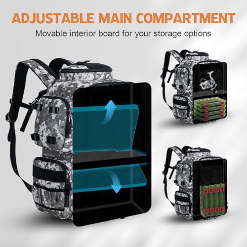 Goture Fishing Backpack, 900D Water-Resistant Tackle Backpack with Rod Holders, 58L Large Storage Gear Fishing Tackle Bag with Detachable Crossbody Bag,8 Lure Pockets,Bottle Holder for Camping Hiking - color: Digital Camo