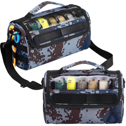 2 Pcs Fishing Line Management Bag Waterproof Nylon Fishing Line Storage Bag Transparent Window Removable Divider Leader Lines Spool Organization, Camouflage Blue - color: Camouflage Blue