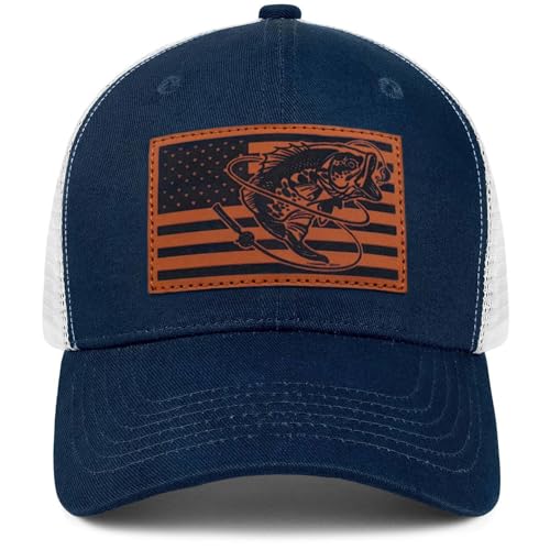 Fishing Gifts for Men - Snapback & Trucker Hats - American Flag Outdoor Fishing Hat - color: 02.navy(bassflag)