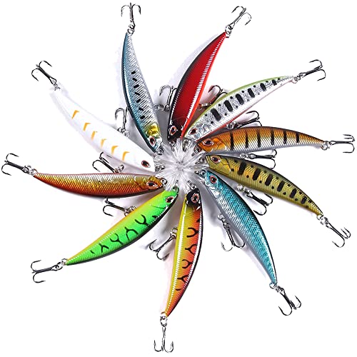 Jerkbait Fishing Lures Jerk Baits for Bass Fishing Jerk Bait Minnow Lures with Tackle Box for Freshwater Saltwater,10pcs - color: A-3.15in/0.32oz-10pcs