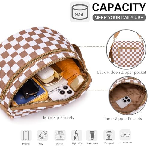 Pure Colour Crossbody Bum Bags for Women Spacious Checkered Cross body Bag Nylon Trendy Fanny Pack for Travel - color: Brown Checkered