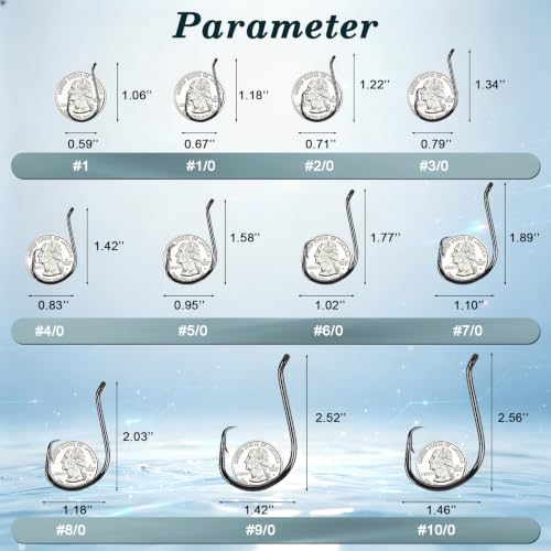 AMYSPORTS Bass Saltwater Offset Circle Hooks Wide Gap | Live Bait Fishing Hooks Catfish Freshwater Carbon Steel Fishing Hook Sharp Barbed - size: Size 2/0 50pcs
