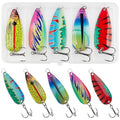 Fishing Spoons Lures 5pcs Saltwater Fishing Lures Trout Spoons, Metal Jig Trolling Jigging Lure Spinner Baits with Treble Hooks for Bass Trout Walleye Salmon - size: 1oz-5pcs