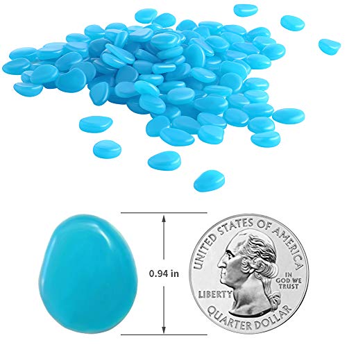 GLOCARNIVAL Glow Pebbles, 300 pcs Blue Glowing Rocks for Outdoor Decor, Garden Lawn Yard, Aquarium, Walkway, Fish Tank, Pathway, Luminous Pebbles Powered by Light or Solar - color: Blue