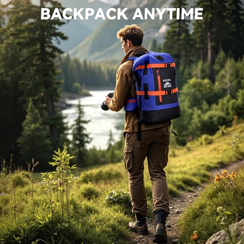 HEETA Dry Bags Waterproof Backpack 40L for Men & Women, Roll Top Heavy Duty Cushioned Hiking Backpack for Kayaking Boating Paddle Boarding Fishing Travel Camping Beach Vacation Cruise Ship Essentials - color: Blue