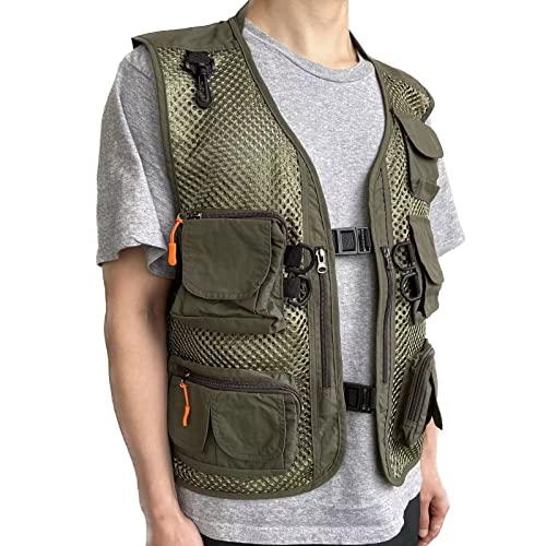 Men Mesh Breathable Multi-Pocket Vest Outdoor Travelers Fly Fishing Photography - color: Green, size: X-Large