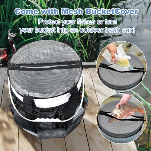 Fishing Bucket Organizer with Bucket Cover Fishing Tackle Bag with Rod & Plier Holder, Multi-Pockets for 5 Gallon Bucket Fishing Gear & Accessories Father Gifts - color: Camouflage