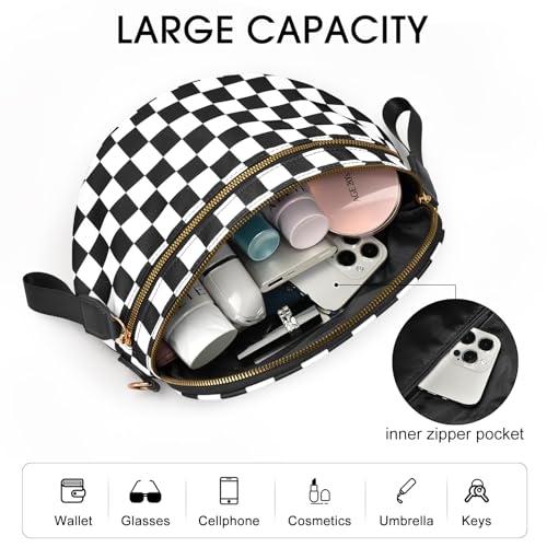Checkered Nylon Crossbody Bag Bum Bag for Women Mom Large Checkered Fanny Packs with Adjustable Strap - color: Black Checkered